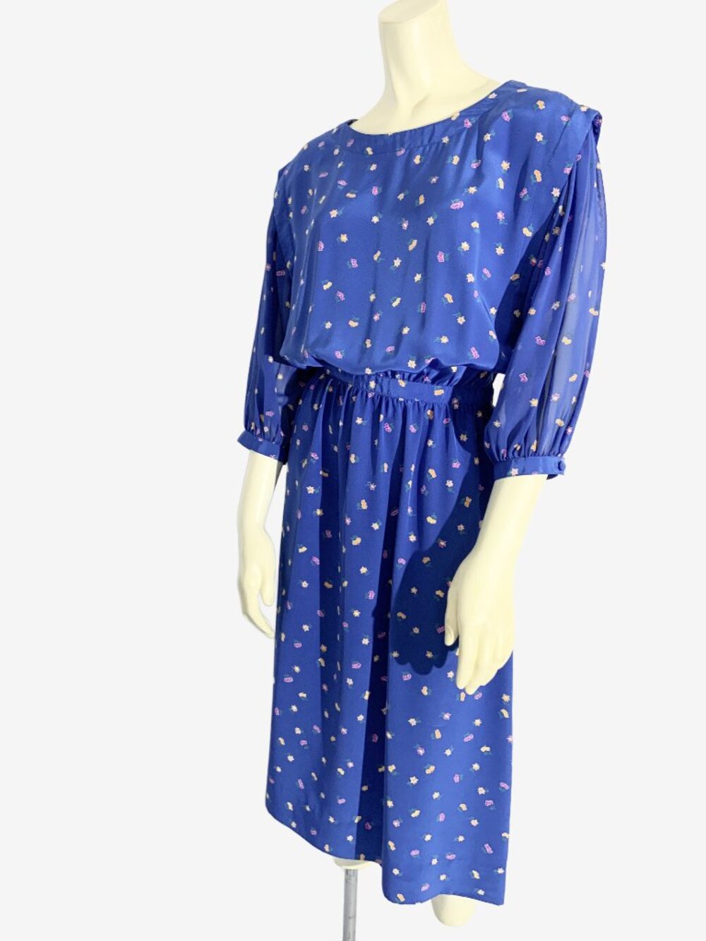 Vintage 1980s Albert Nipon Boutique Floral Midi Dress / size Small - Picture 5 of 14
